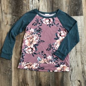 ODDY Brand Purple n Blue Floral Long Sleeve Top
